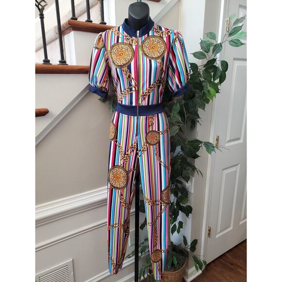 Good Time Womens Multicolor Striped Medallion Short Sleeve Casual Jumpsuit Large - Picture 11 of 11